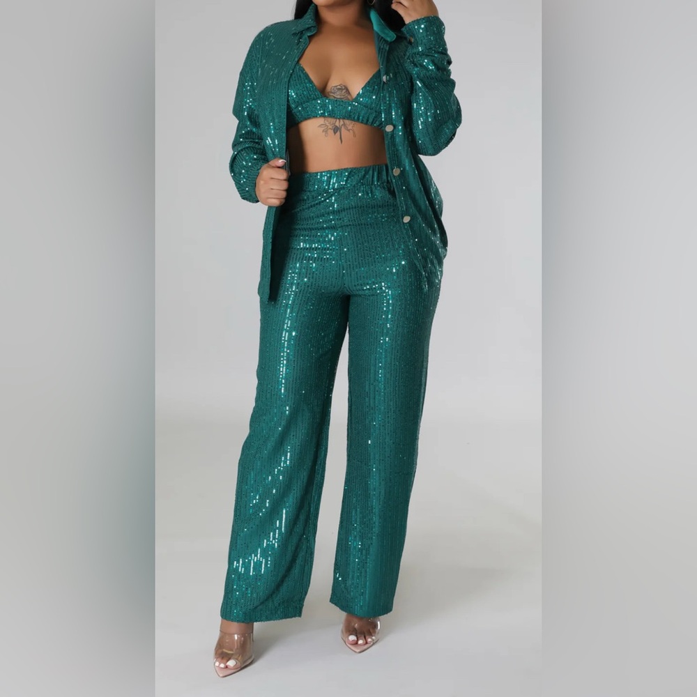 Sequin Green Pantsuit - image 10